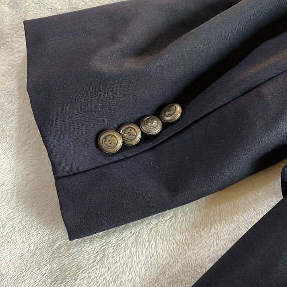 VTG JOS A BANK 100% WOOL Metal Buttons Suit Jacket Blazer Mens 42R Navy Preppy - Picture 11 of 11